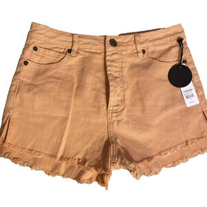 NWT Amuse Society ladies size 27 Peachy Orange Button Fly Raw Hem Denim Shorts